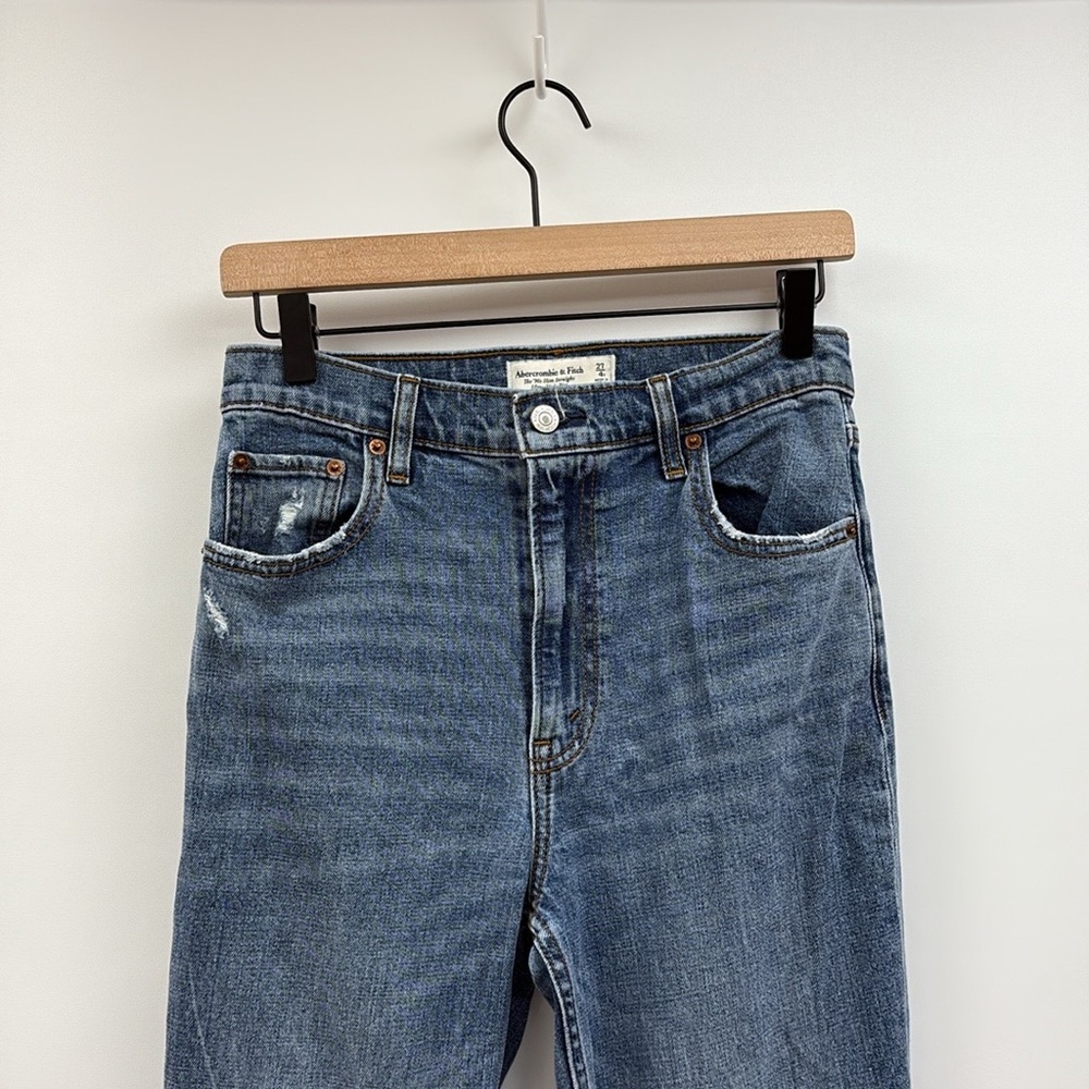 Abercrombie & Fitch The '90s Slim Straight Ultra High Rise Distressed Jeans 27 - Picture 3 of 9
